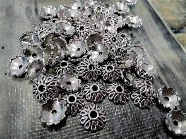 Tibetan Antique Silver, Alloy,  Flower Bead Cap, 8x2.5mm, 50pcs Free postage