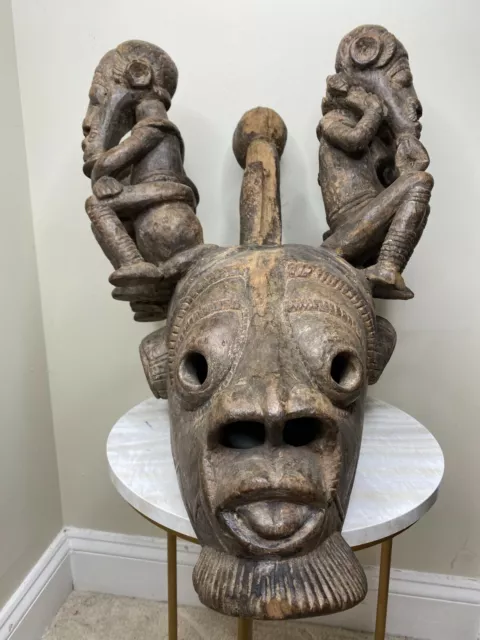 African Yoruba Helmet Mask Shango/Ebeji Ceremony Mask African Art 11" X 9" X 8"