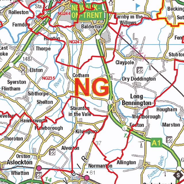 MAP OF NOTTINGHAM Postcodes, Postcode Sectors Map of Nottingham - NG £ ...