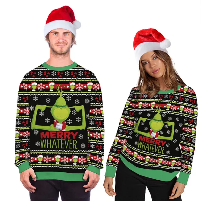 Ugly Christmas Sweater Unisex Funny Grinch Sweatshirt Tops Men Women Pullover