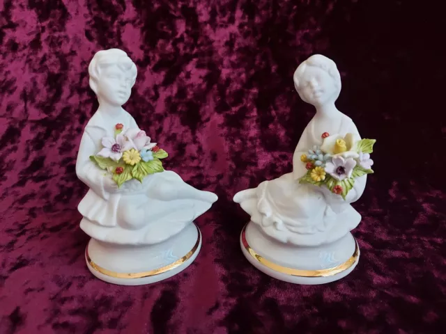Capodimonte Vintage Pair Bisque Porcelain Figurine boy, girl Marcolin Italy RARE