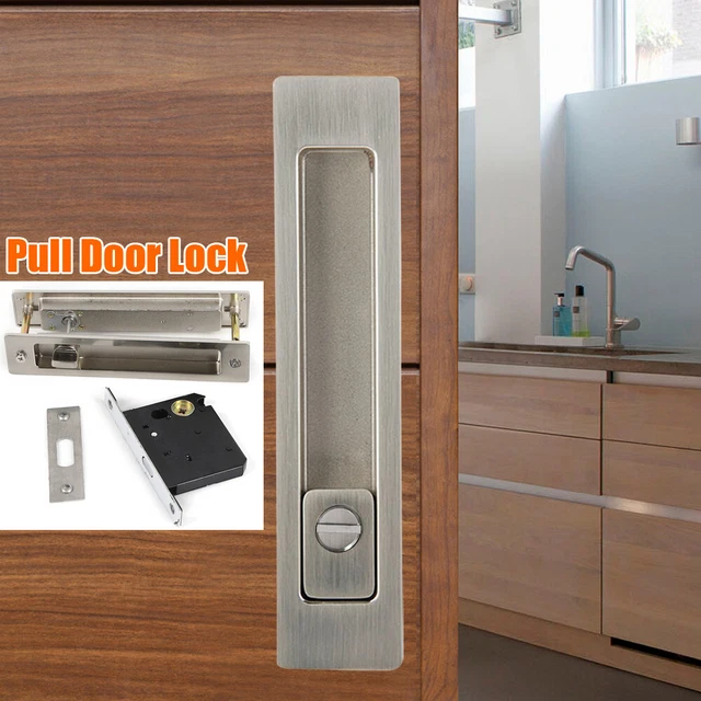 SLIDING POCKET DOOR Privacy Lock Recessed Pull Handles Brushed Nickel