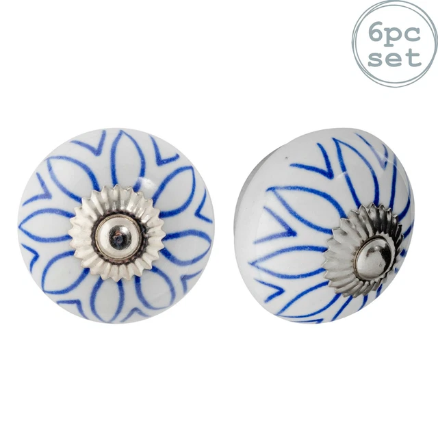 6x Bleu Clair Fleur 4.5cm Rond Céramique Boutons de Tiroir Poignées de Porte