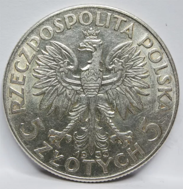 POLAND 5 Zlotych 1933 W XF AU Warsaw mint Queen Jadwiga Silver Eagle Toned #F58