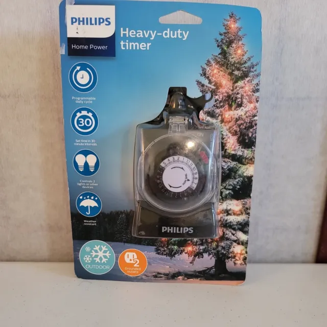 New Philips On/Off 2 Outlet Phillips Mechanical Timer Plug In Outdoor Grounded