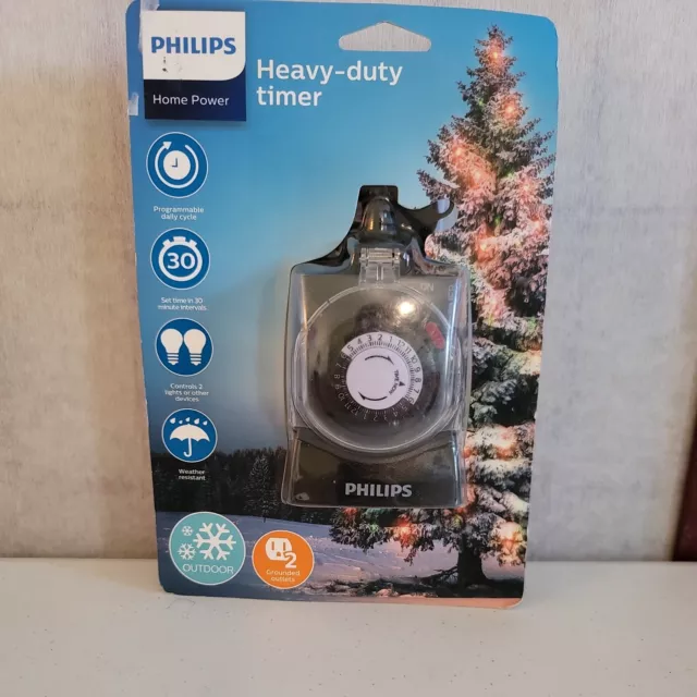 New Philips On/Off 2 Outlet Phillips Mechanical Timer Plug In Outdoor Grounded