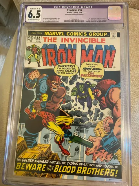 Iron Man #55 CGC 6.5 (OW/W) 1st App. Thanos & Drax The Destroyer Marvel 1973🔑🔑