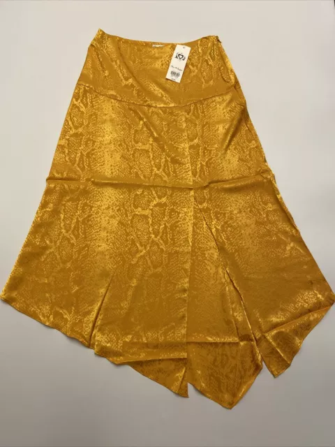 Miss Selfridge Yellow UK 8 EU 36 Snake Print Jacquard Midi Skirt Front Slit BNWT