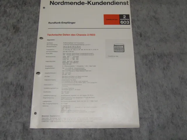Schaltplan Service Manual Kofferradio Radio Nordmende Transita  de luxe  2/603