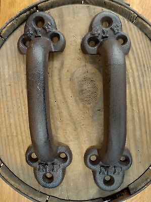 2 Brown Antique-Style Cast Iron Large Rustic Railroad Boxcar Door Handles Pulls