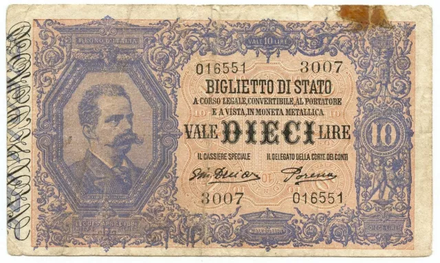 10 LIRE BIGLIETTO DI STATO EFFIGE UMBERTO I 28/12/1917 qBB