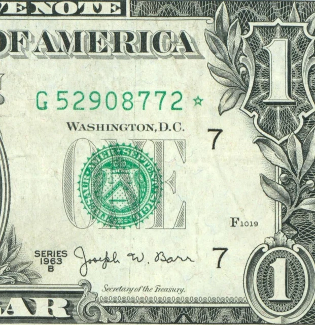 ** STAR ** $1 1963 B ((JOSEPH BARR)) Federal Reserve Note DAILY CURRENCY AUCTION