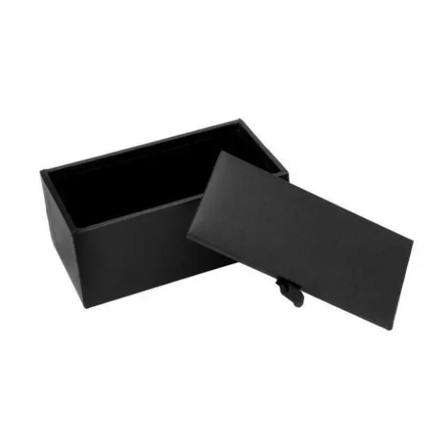 BLACK FAUX LEATHER CUFFLINKS BOX Velvet Lined Presentation Gift Case Elastic