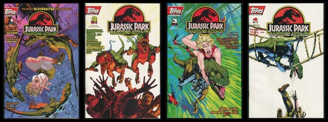 JURASSIC PARK RAPTORS Attack Comic Set 1-2-3-4 Lot Topps Dinosaurs ...