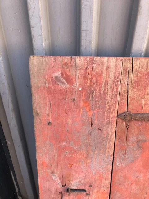 vintage mid 19th century PA barn door with strap hinges 39.25” w x 40” h RED 2