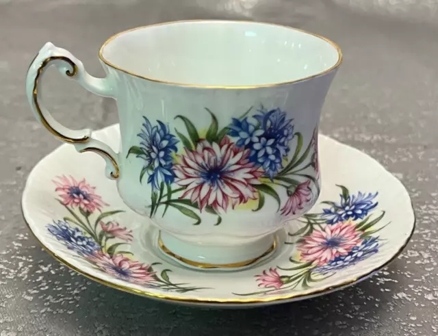 Paragon Bone China Tea Cup Teacup and Saucer Pink Blue Flowers Good Condition!