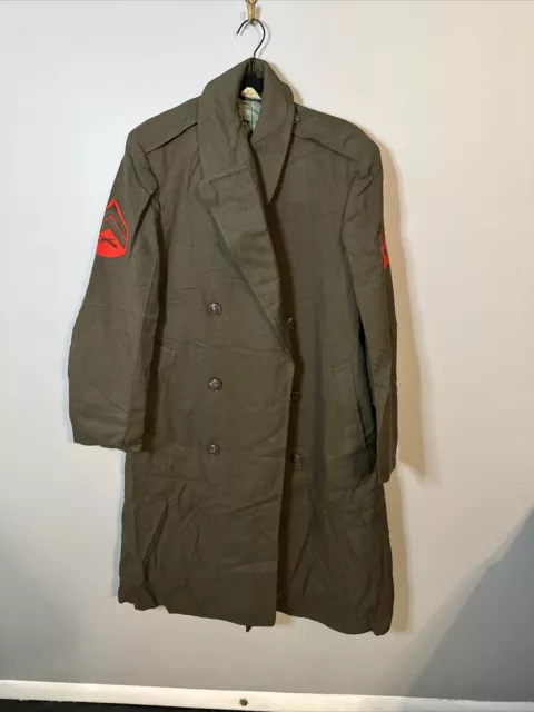 Vintage Car USMC Marines Wool Kersey Green 36R Corporal Trench Coat Overcoat