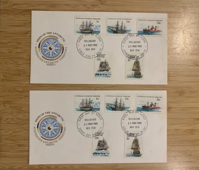 Ships of Antarctic Series2 (5 Stamps) 1980 First Day Cover (Willoughby NSW) x 2