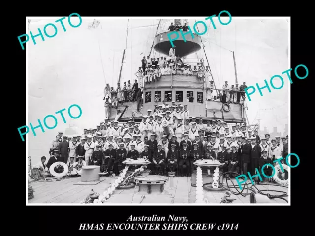 Old Postcard Size Photo Of Australian Navy Ship Hmas Encounter Ships Crew 1914