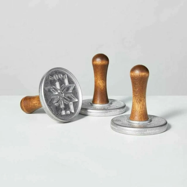 3pc Metallo & Legno Fiocco di Neve Biscotti Press Set - Hearth & Hand with