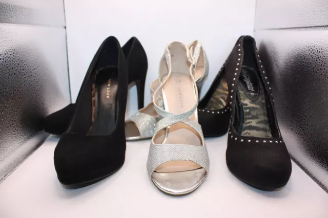 New Look Heels Shoes Size 5 38 Black Silver Sparkle Open Toe Well Worn Bundle x3