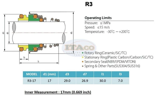 Soffiatore di tenuta pompa acqua meccanica immersioni TS155 R3 17 mm anello rotante molla in carbonio