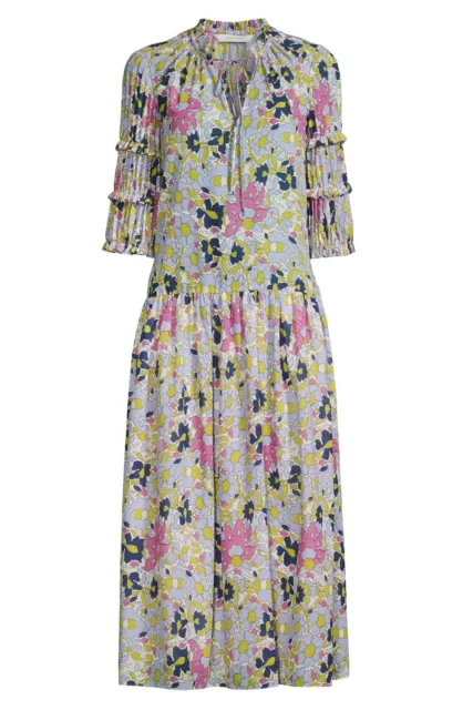 Rebecca Taylor Womens Passion Flower Puff-Sleeve Dress XL Orchid Combo -NWT $445