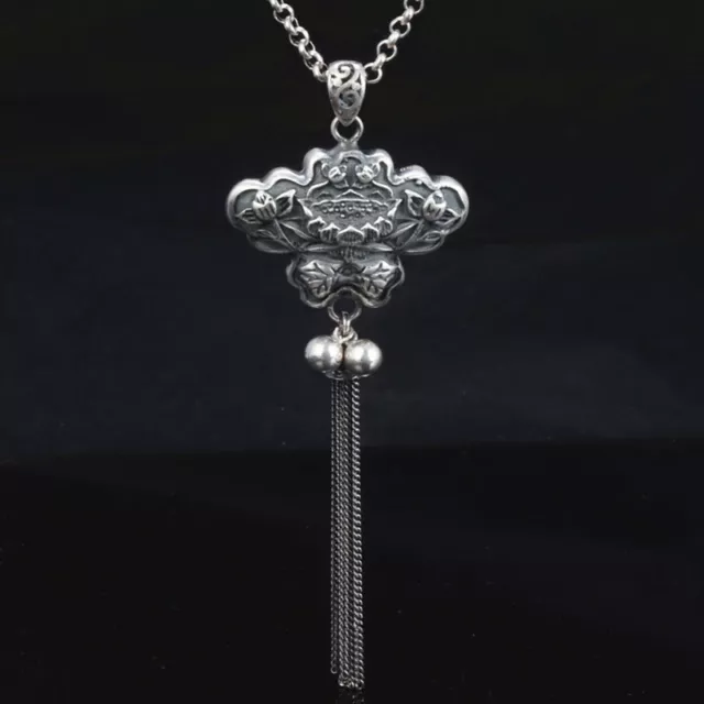 A22 Pendant Flower With Tassel Silver Balls Fine Silver 990