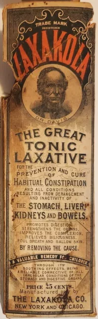 Small Laxakola Tonic Laxative Bottle unopened in Box w/ Insert Add Paper, 1890's