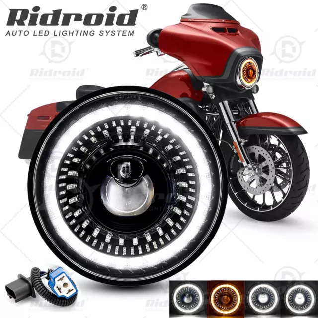 7" inch Motorcycle LED Headlight DRL Projector w/ Start-up Gradient Welcome Halo