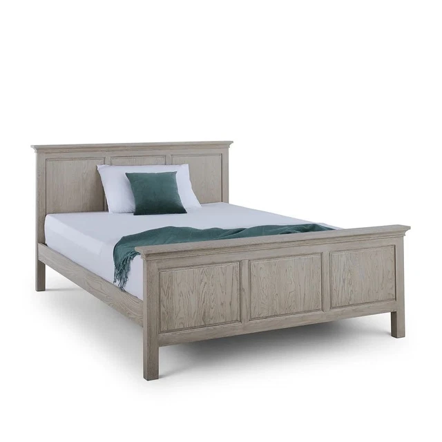 OAK FURNITURELAND BURLEIGH Light Grey Double Bed Solid Hardwood RRP £