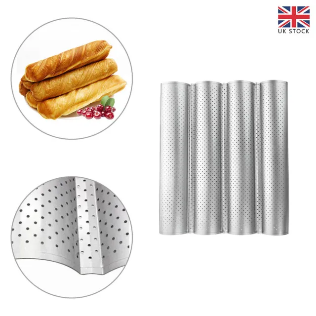 4 Wave Baguette Baking Tray French Bread Mold Loaf Tin Non-Stick Cake Plate NEW