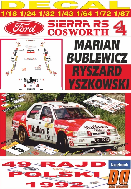 Décalcomanies 1/43 Ford Sierra Rallye Monte-Carlo 1995 - Neuf - Pour Maquettisme