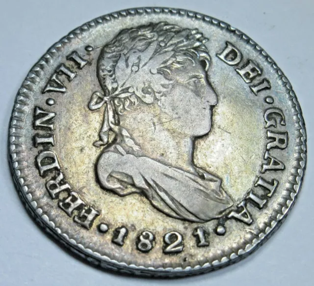 1821 NG M Guatemala Silver 1 Reales Antique 1800's Spanish Colonial One Bit Coin