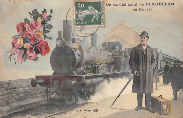 Cpa 14 Un Cordial Salut De Ouistreham Train