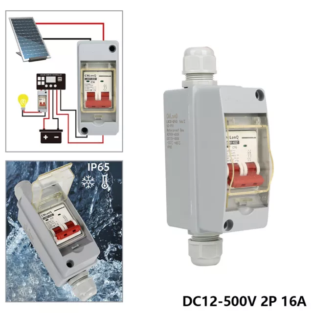 2 Pole DC12-500V 16A Waterproof Solar Circuit Breaker Box Electrical Isolator
