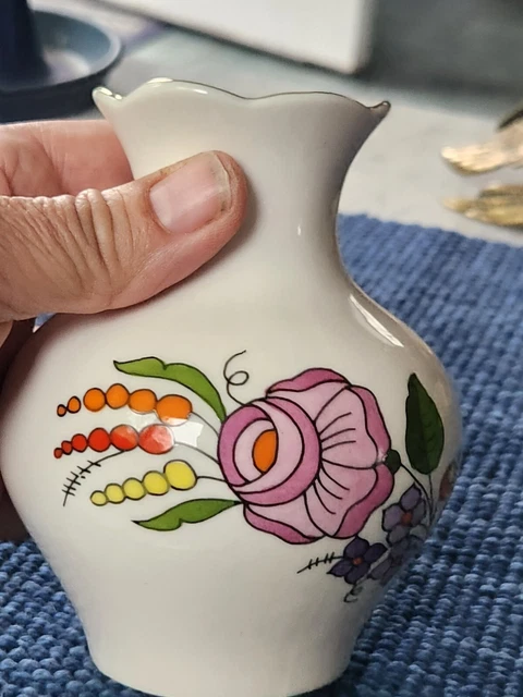 KALOCSA Porcelain Vase Hand Painted in Hungary Floral with Gold Trim 3