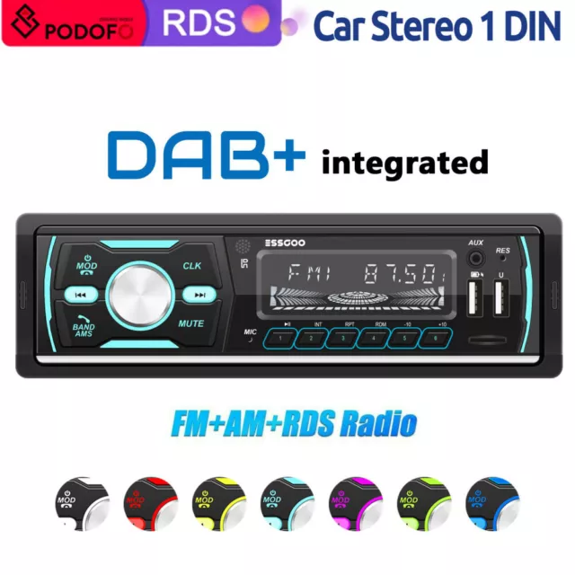 DAB+ Single 1DIN Car Radio Stereo Bluetooth FM MP3 MP4 Audio Player 2 USB TF AUX