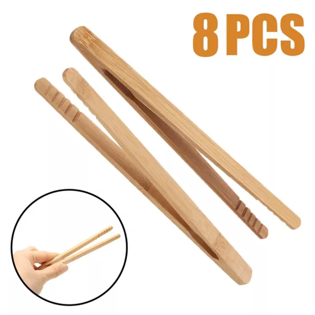 8X Bamboo Toast Tong Wooden Toaster Tweezer Bread Bacon Sugar Ice Tea Food Salad