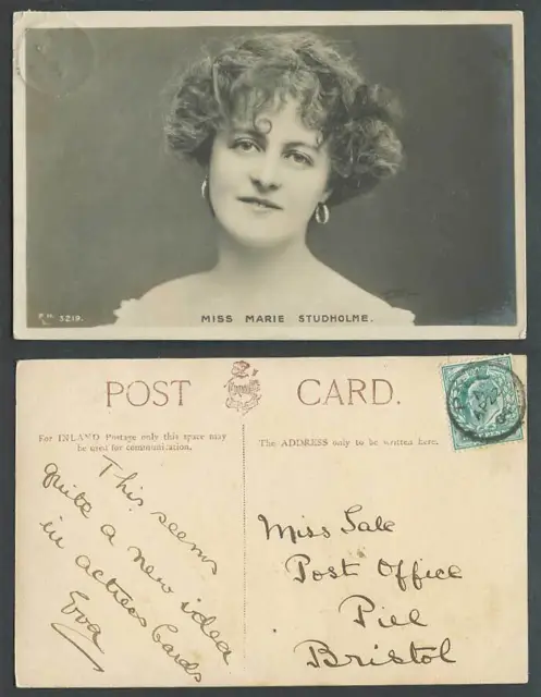 Actress Miss Marie Studholme Earrings 1904 Old Real Photo Postcard Glamour Lady