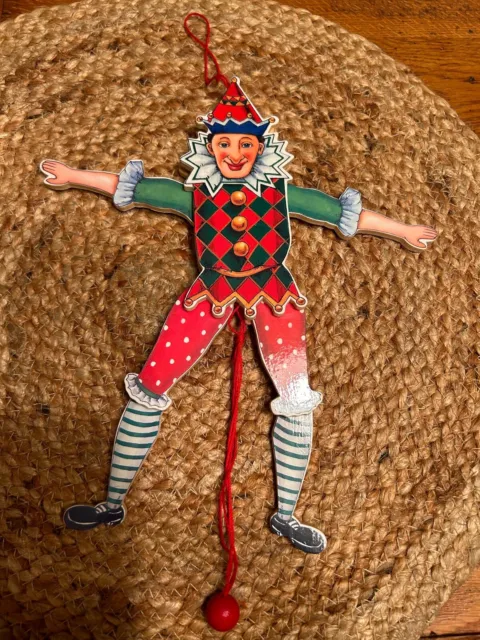 Vintage 8" Jumping Jack Wooden Pull String Elf Christmas Tree Ornament