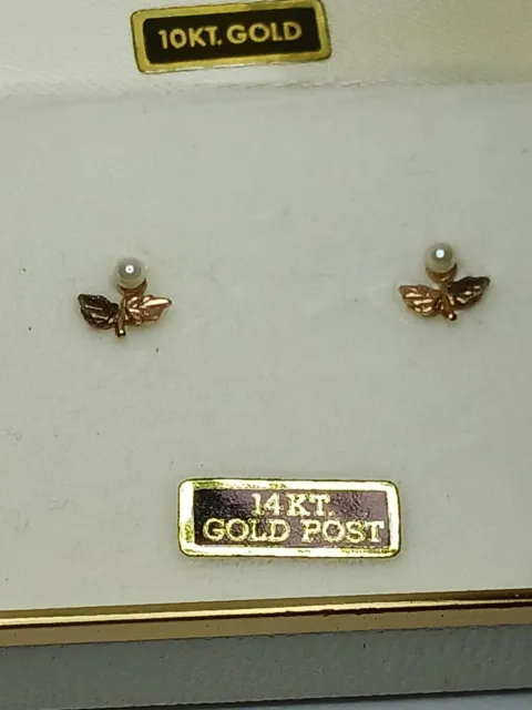 Black Hills Gold Earrings 12k Multi-tone Gold Leafed 10k Gold Base W/14k Post...