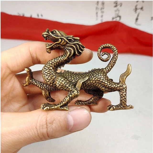 A+ Chinese Old Vintage Solid Brass Handwork Collectible Dragon Ornament Statue