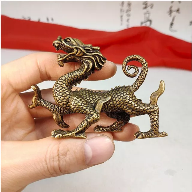 New Chinese Old Vintage Solid Brass Handwork Collectible Dragon Ornament Statue