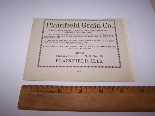 1918 PLAINFIELD GRAIN CO Paper Ad PLAINFIELD ILLINOIS
