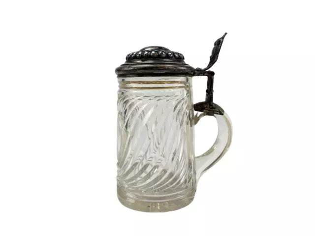 Antique German cut glass stein w/ .800 silver lid Antique German cut glass stein w/ .800 silver lid