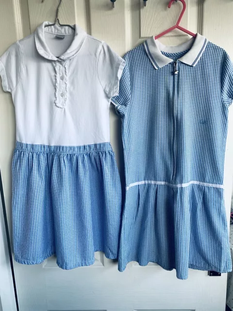 girls dress bundle x2 age 8 yrs school uniform blue gingham white check skirt