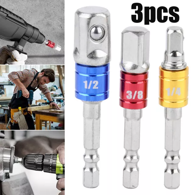 3pcs Socket Adapter Set 1/4" 3/8" 1/2" Impact Drill Bits Driver Adapter UK