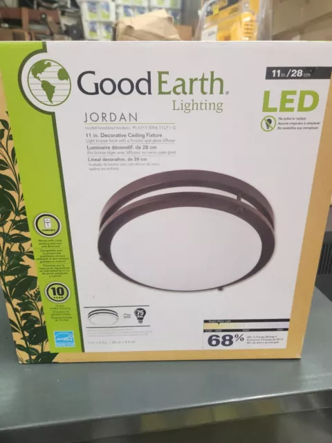 Good Earth Lighting Jordan 1-Light 11-in Bronze LED Flush Mount Light ENERGY STA