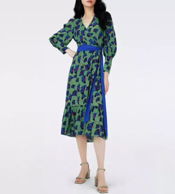 Diane von Furstenberg V-neck Long Sleeve A-line Wrap Midi Dress